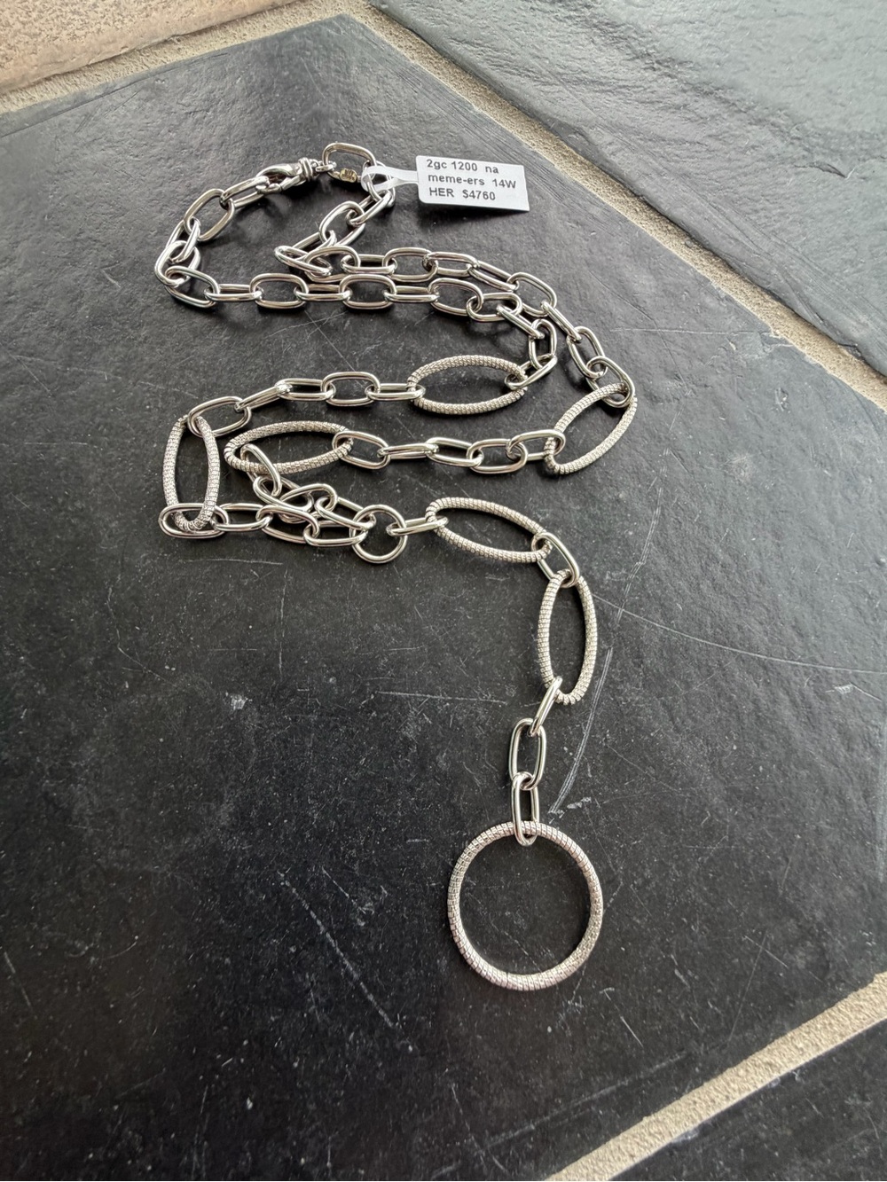 14kt White Gold Fancy Open Circle Link Necklace 24”long
